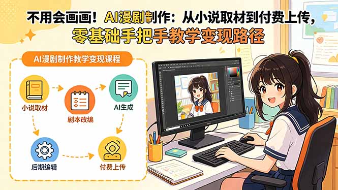 不用会画画！AI漫剧制作：从小说取材到付费上传，零基础手把手教学变现路径-资源宝库