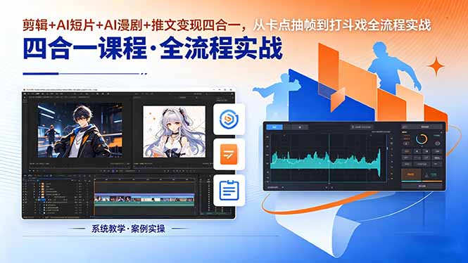 剪辑+AI短片+AI漫剧+推文变现四合一，从卡点抽帧到打斗戏全流程实战-资源宝库