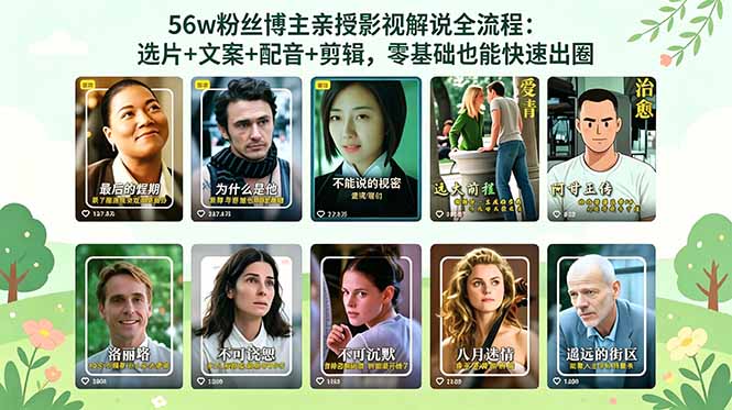 56万粉丝博主亲授影视解说全流程：选片+文案+配音+剪辑，零基础也能快速出圈-资源宝库
