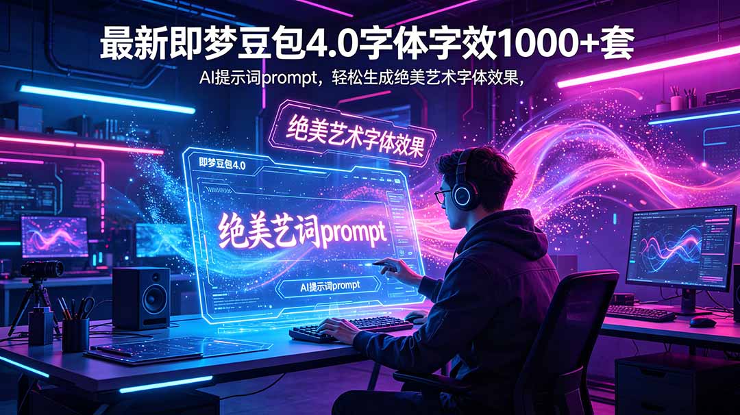最新即梦豆包4.0字体字效1000+套，AI提示词prompt，轻松生成绝美艺术字体效果-资源宝库