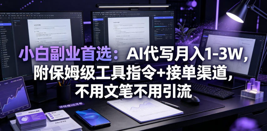 小白副业首选：AI代写月入1-3W，附保姆级工具指令+接单渠道，不用文笔不用引流【揭秘】-资源宝库