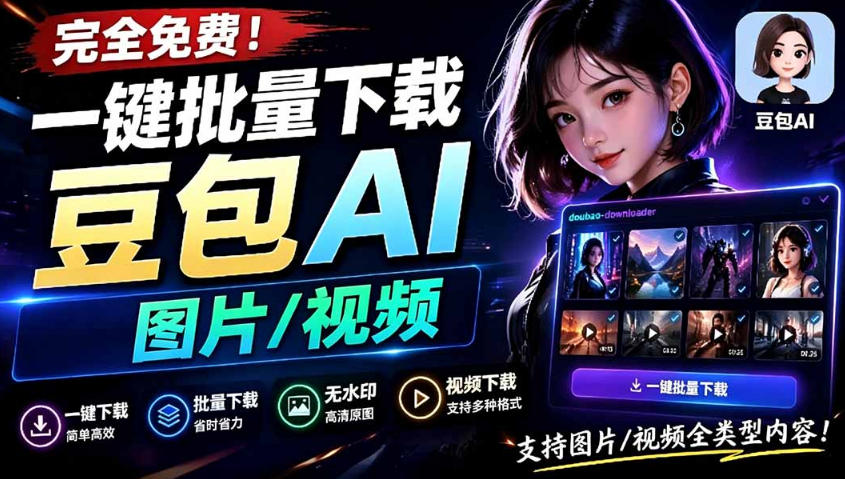Github最新发布！一键批量下载豆包AI无水印图片/视频，简单易用，自动解析提示词-资源宝库