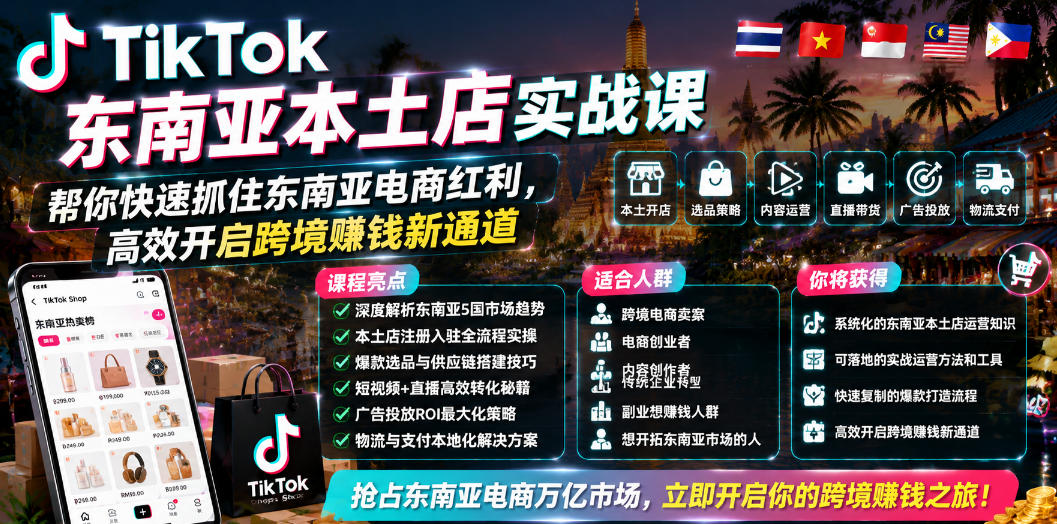 TikTok东南亚本土店实战课，帮你快速抓住东南亚电商红利，高效开启跨境賺钱新通道-资源宝库