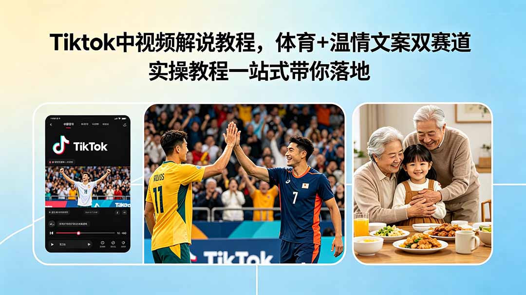 Tiktok中视频解说教程，体育+温情文案双赛道实操教程一站式带你落地-资源宝库