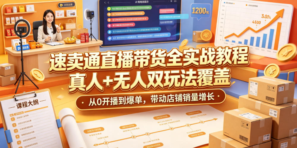 速卖通直播带货全实战教程，真人+无人双玩法覆盖，从0开播到爆单，带动店铺销量增长-资源宝库