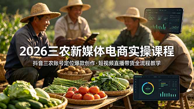 2026三农新媒体电商实操课程：抖音三农账号定位爆款创作，短视频直播带货全流程教学-资源宝库