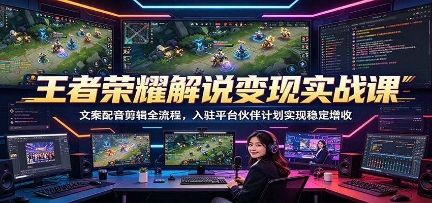 王者荣耀解说变现实战课：文案配音剪辑全流程，入驻平台伙伴计划实现稳定增收-资源宝库