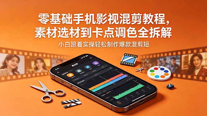 零基础手机影视混剪教程，素材选材到卡点调色全拆解，小白跟着实操轻松制作爆款混剪短片-资源宝库