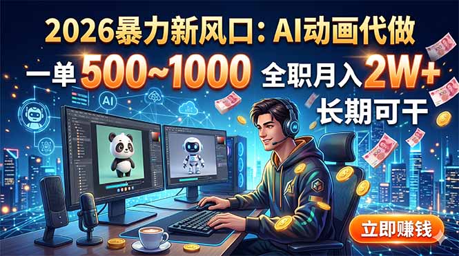 2026暴力新风口：AI动画代做，一单500~1000，全职月入2W+，长期可干-资源宝库