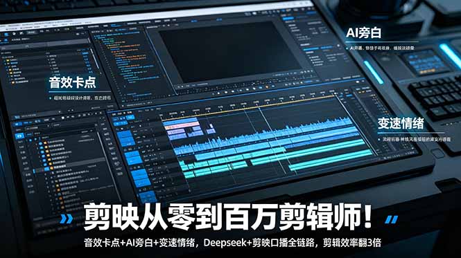 剪映从零到百万剪辑师！音效卡点+AI旁白+变速情绪，Deepseek+剪映口播全链路，剪辑效率翻3倍-资源宝库