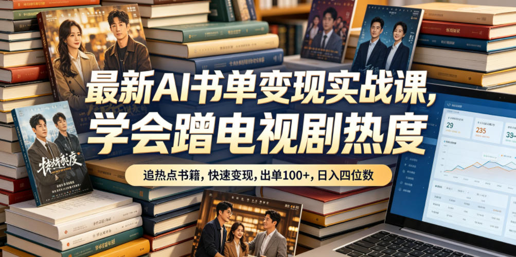 最新AI书单变现实战课，学会蹭电视剧热度，追热点书籍，快速变现，出单100+，日入四位数-资源宝库