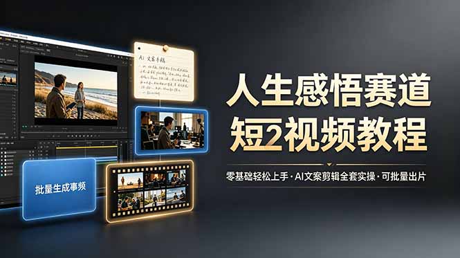 人生感悟赛道短视频教程，零基础轻松上手，AI文案剪辑全套实操可批量出片-资源宝库