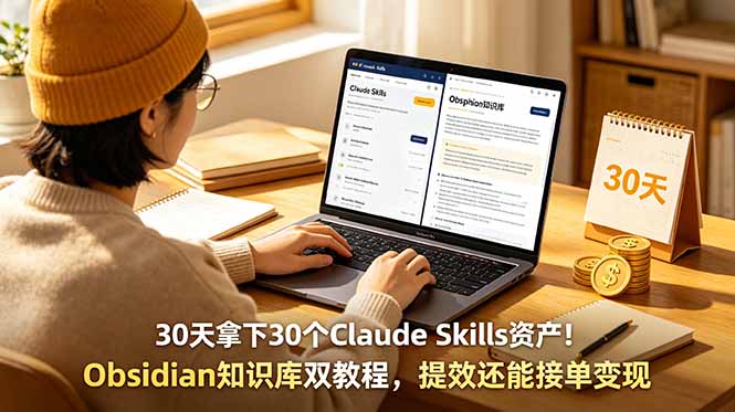 30天拿下30个Claude Skills资产！Obsidian知识库双教程，提效还能接单变现-资源宝库