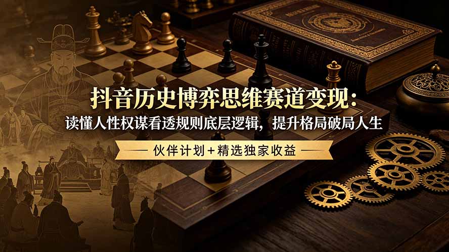 抖音历史博弈思维赛道变现：读懂人性权谋看透规则底层逻辑，提升格局破局人生，伙伴计划+精选独家收益-资源宝库