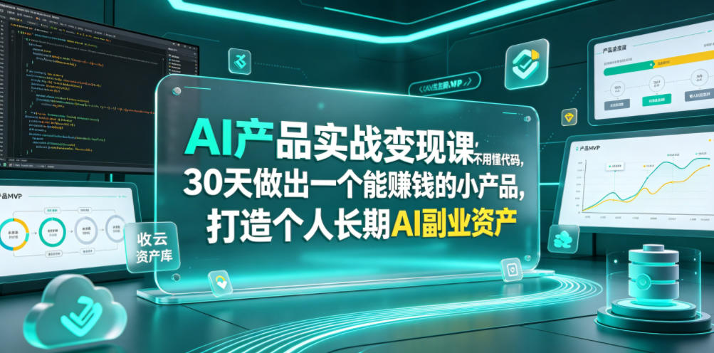 AI产品实战变现课，不用懂代码，30天做出一个能賺钱的小产品，打造个人长期AI副业资产-资源宝库