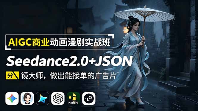 AIGC商业动画漫剧实战班-更新：Seedance2.0+JSON分镜大师，做出能接单的广告片-资源宝库