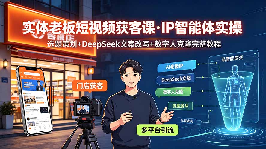 实体老板短视频获客课·IP智能体实操｜选题策划+DeepSeek文案改写+数字人克隆完整教程-资源宝库