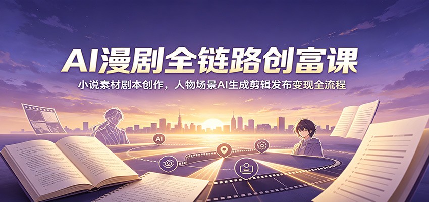 AI漫剧全链路创富课：小说素材剧本创作，人物场景AI生成剪辑发布变现全流程-资源宝库