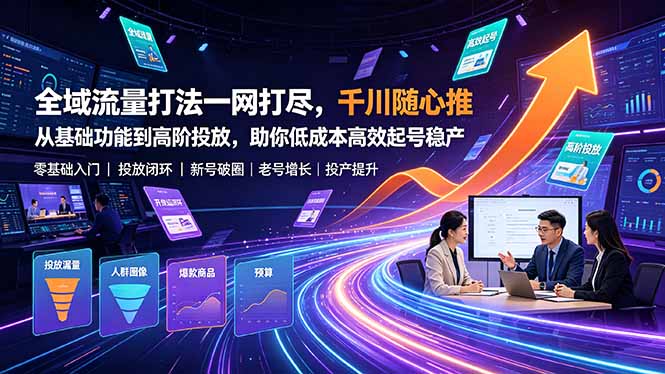 全域流量打法一网打尽，千川随心推从基础功能到高阶投放，助你低成本高效起号稳产-资源宝库