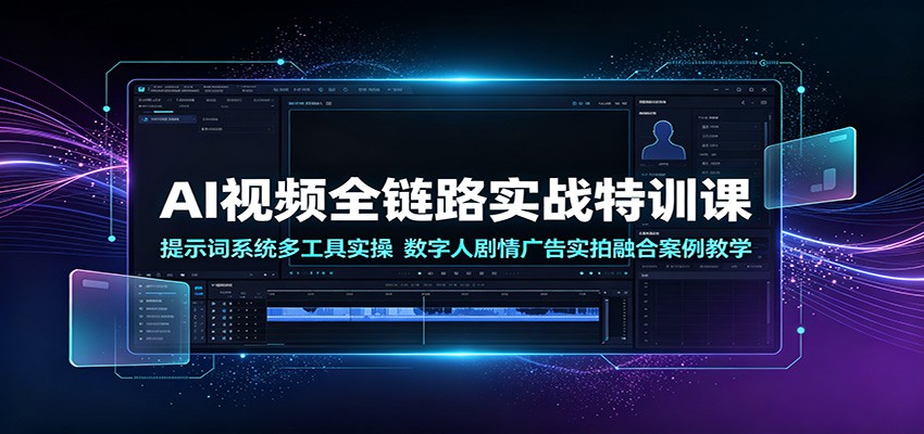 AI视频全链路实战特训课：提示词系统多工具实操，数字人剧情广告实拍融合案例教学-资源宝库