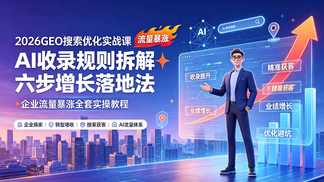 2026GEO搜索优化实战课：AI收录规则拆解｜六步增长落地法｜企业流量暴涨全套实操教程-资源宝库