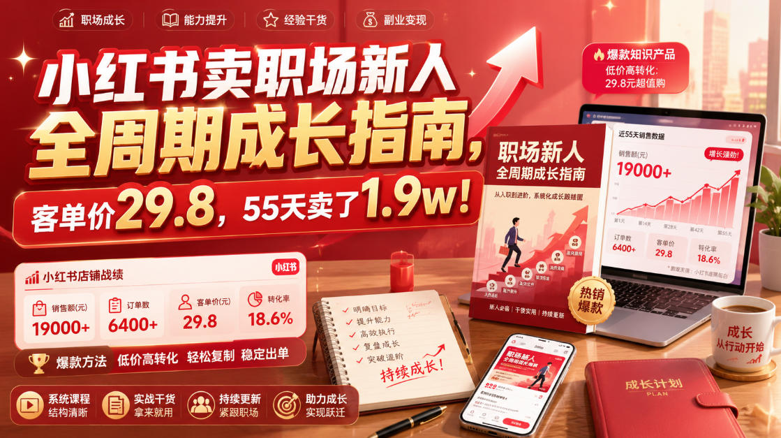 小红书卖职场新人全周期成长指南，客单价29.8，55天卖了1.9w！-资源宝库