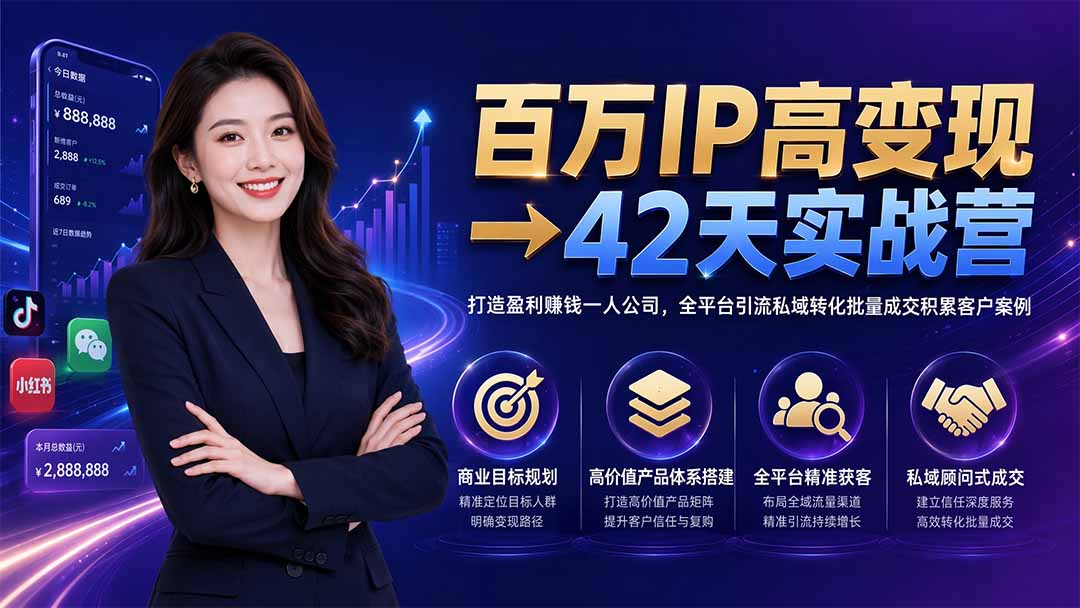 百万IP高变现→42天实战营｜打造盈利赚钱一人公司，全平台引流私域转化批量成交积累客户案例-资源宝库