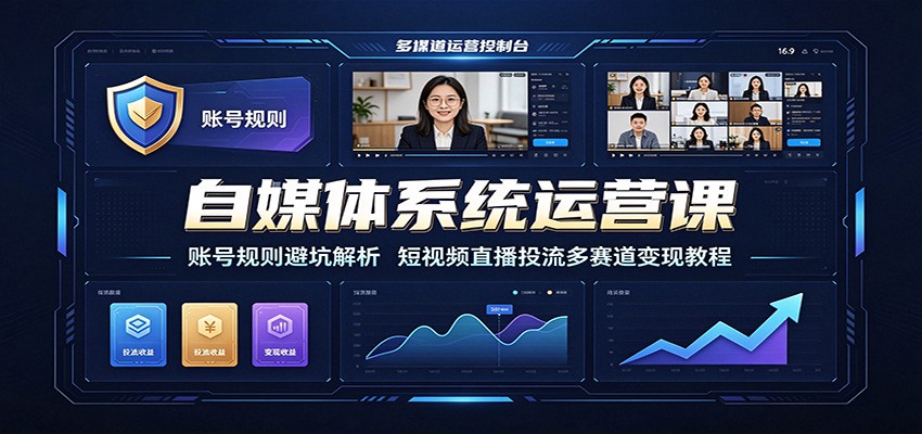 自媒体系统运营课：账号规则避坑解析，短视频直播投流多赛道变现教程-资源宝库