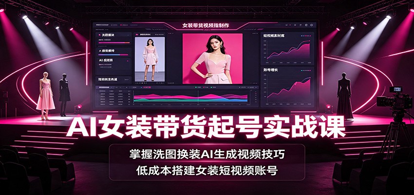 AI女装带货起号实战课：掌握洗图换装AI生成视频技巧，低成本搭建女装短视频账号-资源宝库