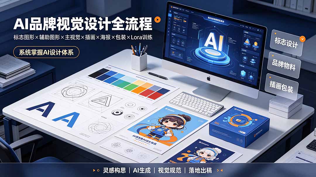 AI品牌视觉设计全流程：标志图形×辅助图形×主视觉×插画×海报×包装×Lora训练，系统掌握AI设计体系-资源宝库