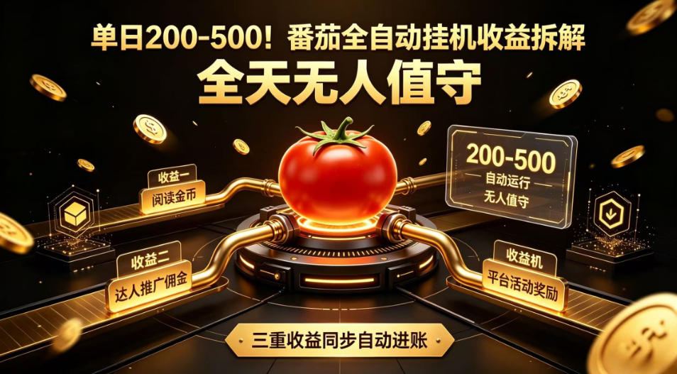 单日200-500！番茄全自动挂G收益拆解，全天无人值守，矩阵操作收益翻倍【揭秘】-资源宝库