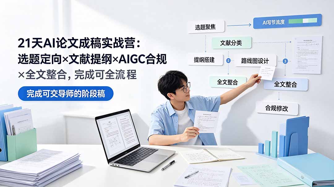 21天AI论文成稿实战营：选题定向×文献提纲×AIGC合规×全文整合，完成可交导师的阶段稿-资源宝库