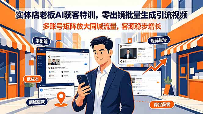 实体店老板AI获客特训，零出镜批量生成引流视频，多账号矩阵放大同城流量，客源稳步增长-资源宝库