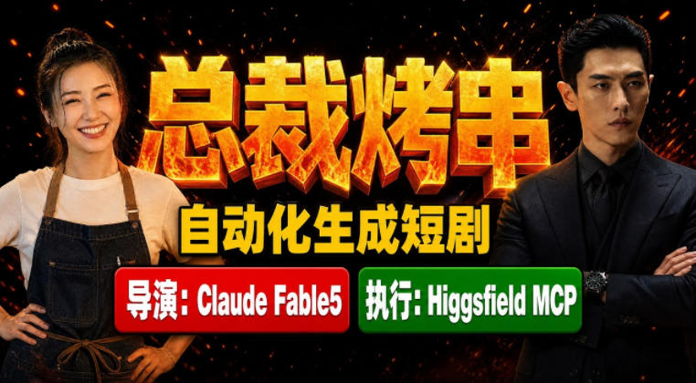 Claude Fable5担任导演+Higgsfield MCP落地执行｜《总裁烤串》真人质感短剧全自动AI生成全流程教学-资源宝库