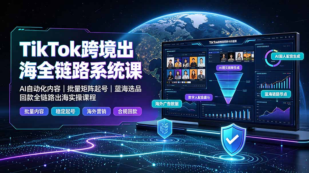 TikTok跨境出海全链路系统课-2026年7月：AI自动化内容｜批量矩阵起号｜蓝海选品回款全链路出海实操课程-资源宝库