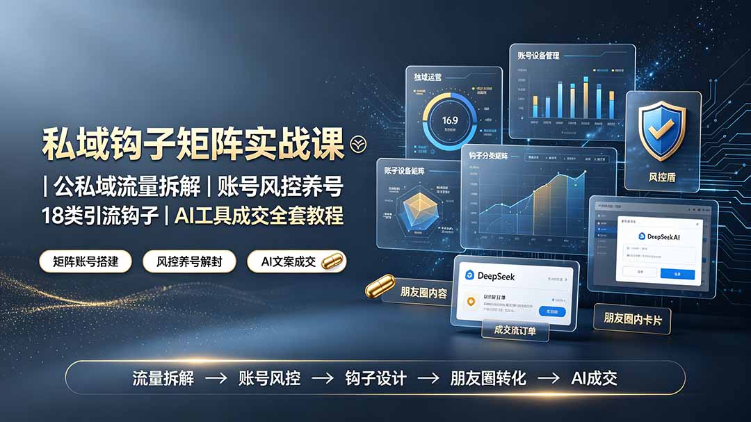 私域钩子矩阵实战课〓公私域流量拆解｜账号风控养号｜18类引流钩子｜AI工具成交全套教程-资源宝库