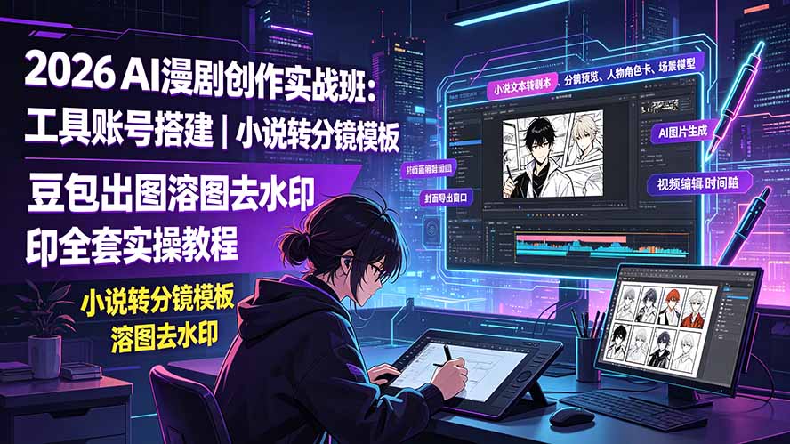 2026AI漫剧创作实战班：工具账号搭建｜小说转分镜模板｜豆包出图溶图去水印全套实操教程-资源宝库