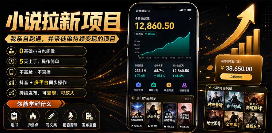 抖音及多平台小说拉新项目：我亲自跑通并持续带徒弟实操｜0基础小白5天上手快速变现-资源宝库