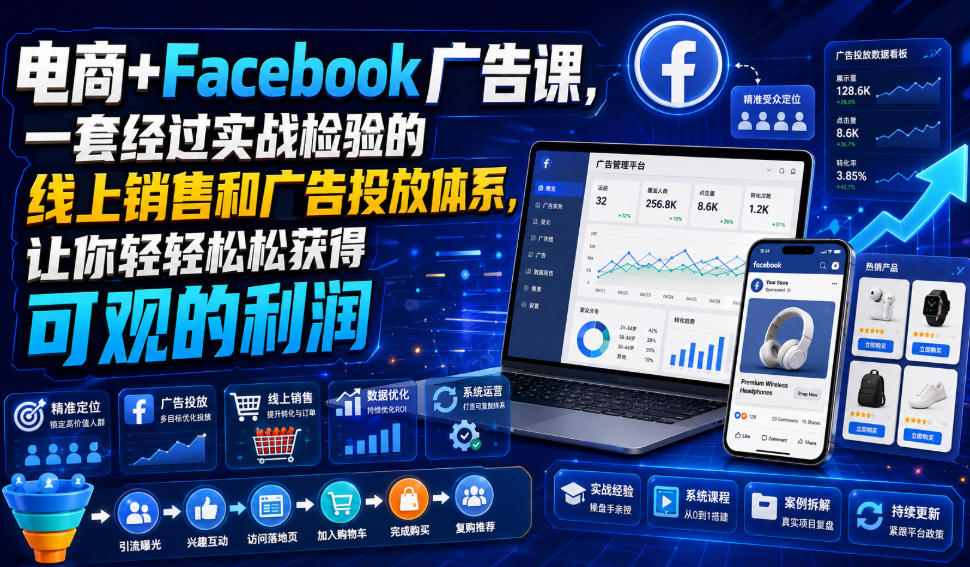 电商+Facebook广告课，一套经过实战检验的线上销售和广告投放体系，让你轻轻松松获得可观的利润【原创双语字幕】-资源宝库