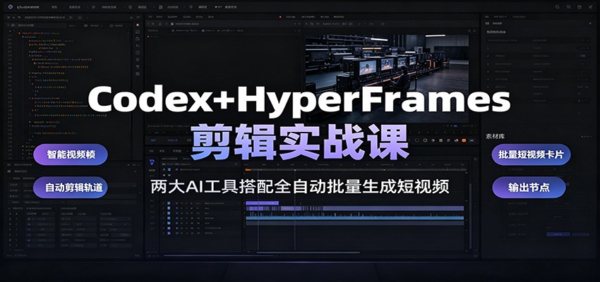 Codex+HyperFrames剪辑实战课：两大AI工具搭配全自动批量生成短视频-资源宝库