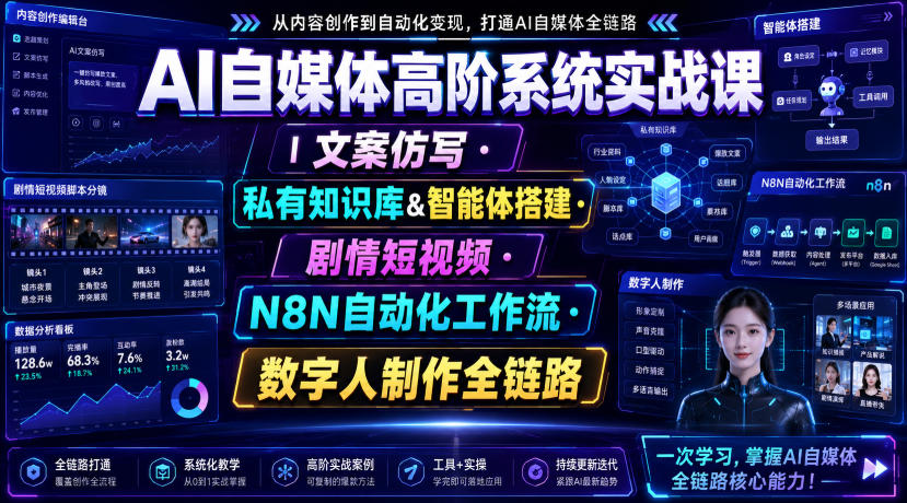 AI自媒体高阶系统实战课｜文案仿写・私有知识库&智能体搭建・剧情短视频・N8N自动化工作流・数字人制作全链路-资源宝库