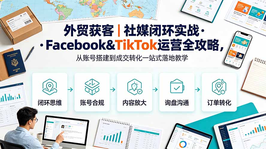 外贸获客｜社媒闭环实战·Facebook&TikTok运营全攻略，从账号搭建到成交转化一站式落地教学-资源宝库