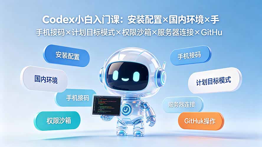 Codex小白入门课：安装配置×国内环境×手机接码×计划目标模式×权限沙箱×服务器连接×GitHub操作-资源宝库