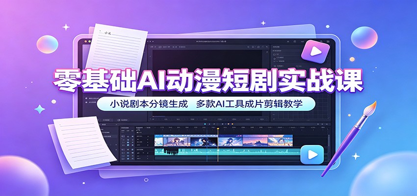 零基础AI动漫短剧实战课：小说剧本分镜生成，多款AI工具成片剪辑教学-资源宝库