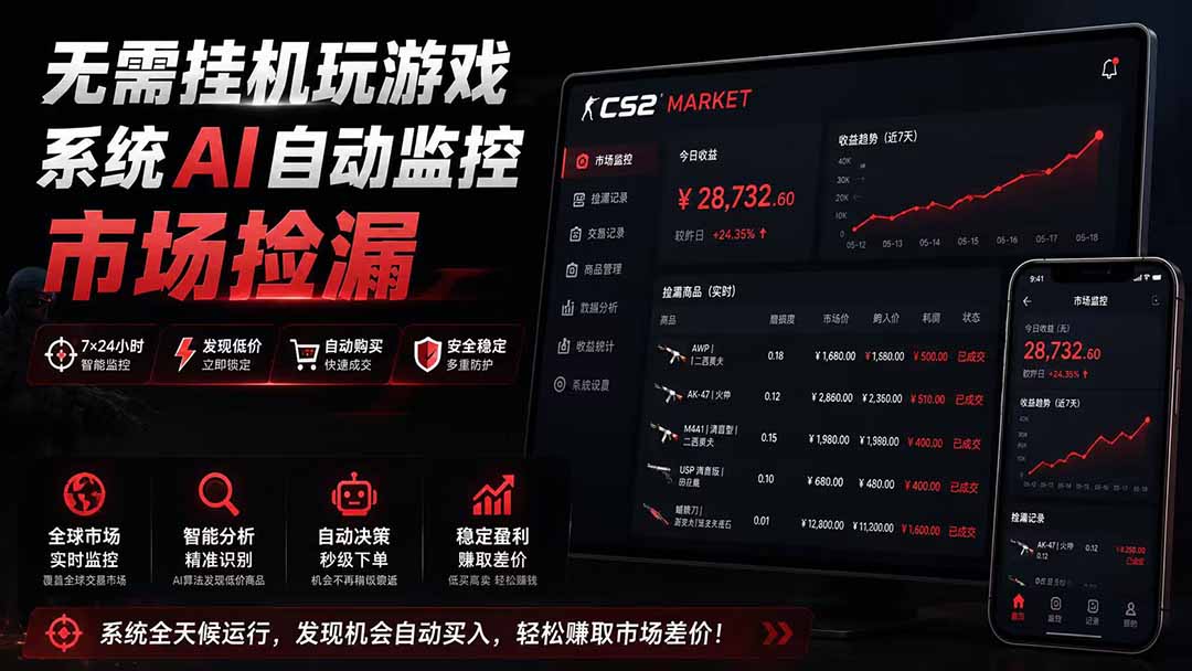 系统AI自动监控市场捡漏，不用玩游戏|只需要一部手机|支持任何形式数据验证-资源宝库