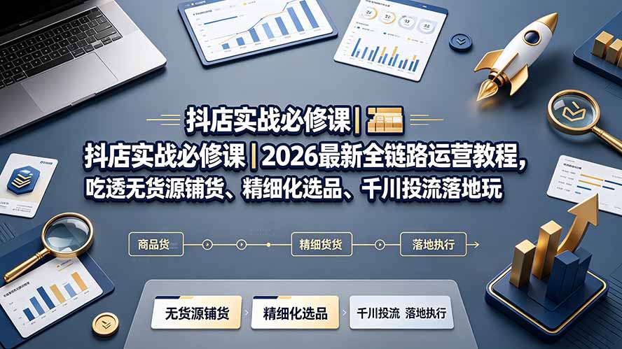 抖店实战必修课｜2026最新全链路运营教程，吃透无货源铺货、精细化选品、千川投流落地玩法-资源宝库