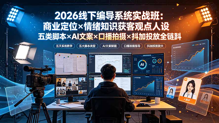 2026线下编导系统实战班：商业定位×情绪知识获客观点人设五类脚本×AI文案×口播拍摄×抖加投放全链路-资源宝库