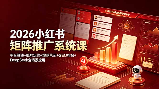 2026小红书矩阵推广系统课：平台算法+账号定位+爆款笔记+SEO排名+DeepSeek全场景应用-资源宝库