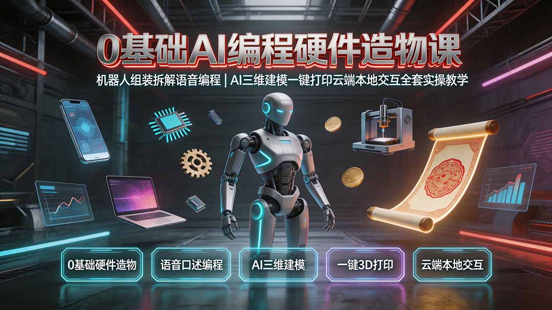 0基础AI编程硬件造物课｜机器人组装拆解语音编程，AI三维建模一键打印云端本地交互全套实操教学-资源宝库