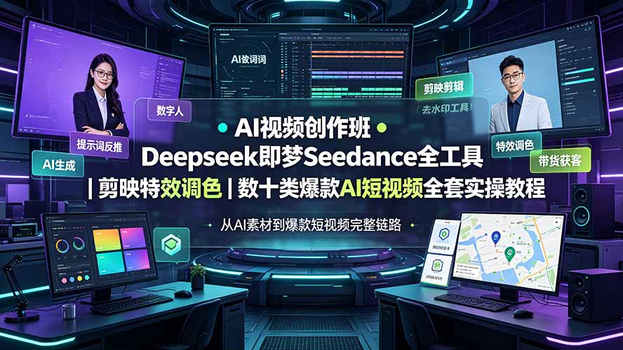 AI视频创作班◆Deepseek即梦Seedance全工具｜剪映特效调色｜数十类爆款AI短视频全套实操教程-资源宝库